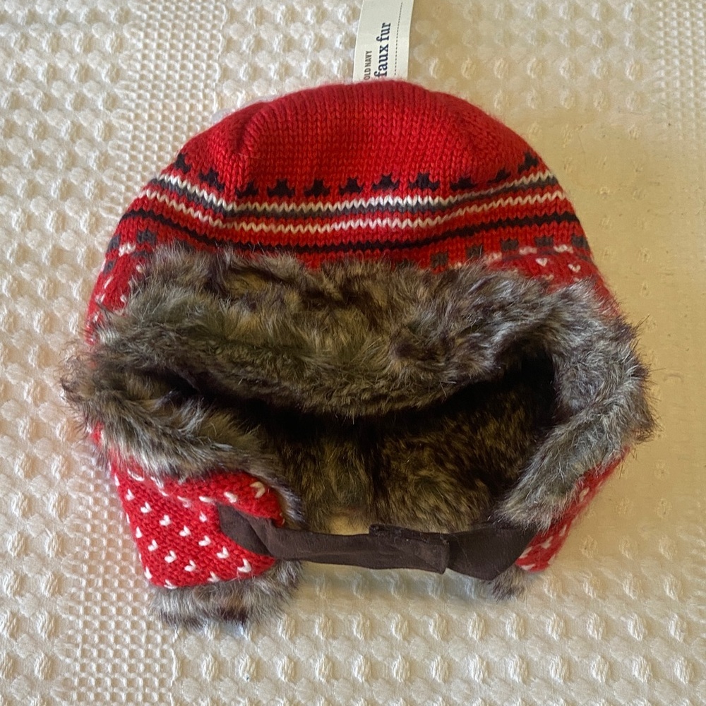 Old Navy Kids Red Knit Hat with Faux Fur Lining